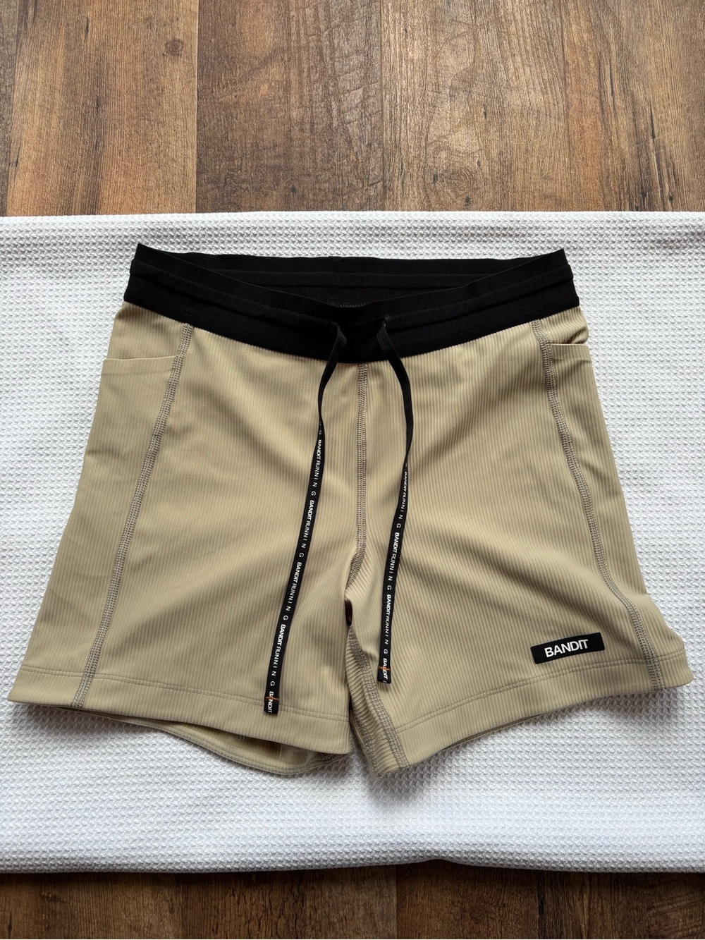 Bandit Women's Athletic Shorts in Beige with Black Waistband